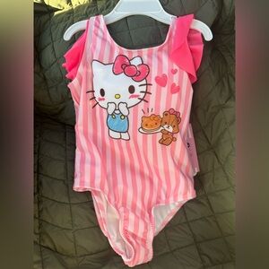 Hello Kitty Pink Striped Kids One Piece Swimsuit 3T NEW